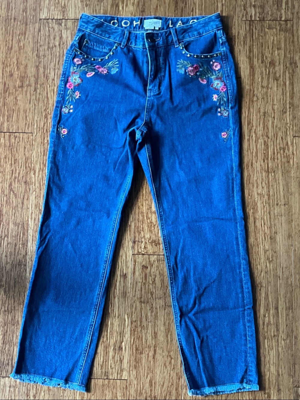 kate spade Blue Straight-Leg Jeans with Floral Embroidery